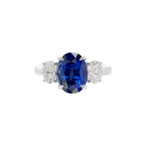 White Gold, 4.27ct Madagascar Sapphire and Diamond Three Stone Ring