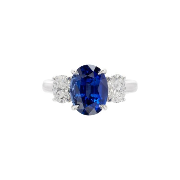 White Gold, 4.27ct Madagascar Sapphire and Diamond Three Stone Ring