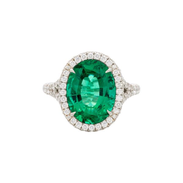 White Gold, 4.48ct Zambian Emerald and Diamond Ring