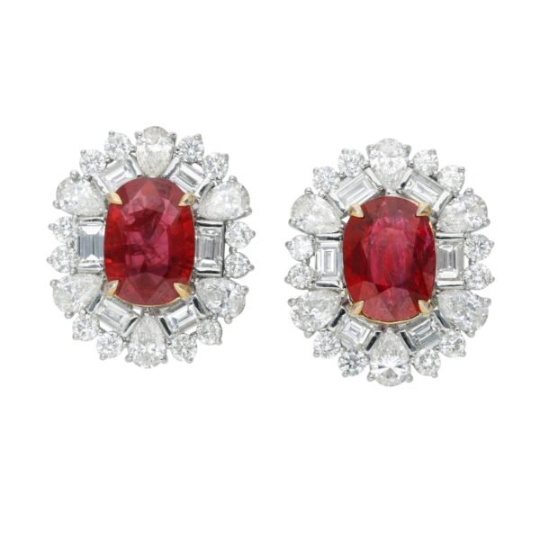 White Gold, 5.02ctw Burmese Ruby and Diamond Earrings