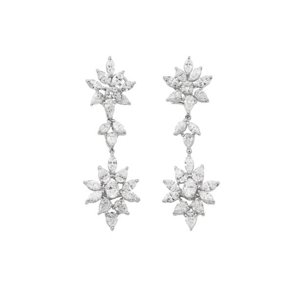 White Gold and 13.00ctw Diamond Convertible Cluster Earrings