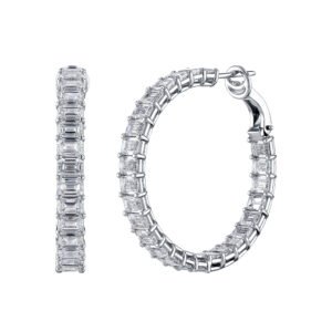 White Gold and 13.20ctw Emerald Cut Diamond Inside Out Hoop Earrings