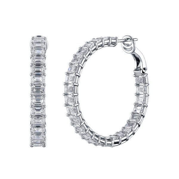 White Gold and 13.20ctw Emerald Cut Diamond Inside Out Hoop Earrings