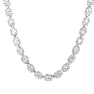 White Gold and 18.55ctw Oval Cut Diamond Tennis Necklace