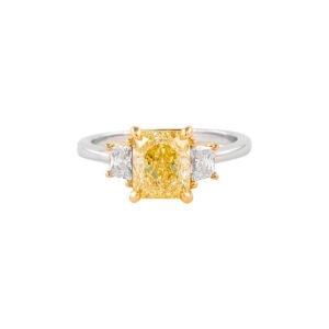 White Gold and 2.01ct Radiant Cut Fancy Yellow Diamond Three Stone Engagement Ring