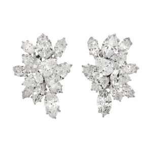 White Gold and 21.00ctw Marquise Cut Diamond Cluster Earclips