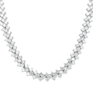 White Gold and 21.65ctw Round Brilliant Cut Diamond Three Row Collar Necklace