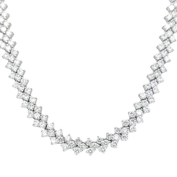 White Gold and 21.65ctw Round Brilliant Cut Diamond Three Row Collar Necklace