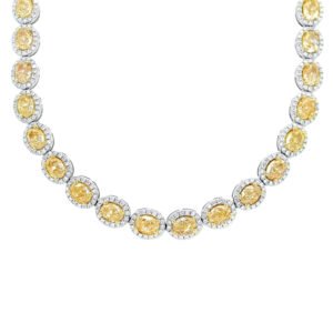 White Gold and 22.40ctw Oval Cut Yellow Diamond Tennis Necklace