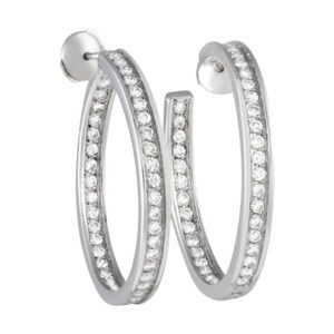 White Gold and 3.03ctw Round Brilliant Cut Diamond Hoop Earrings