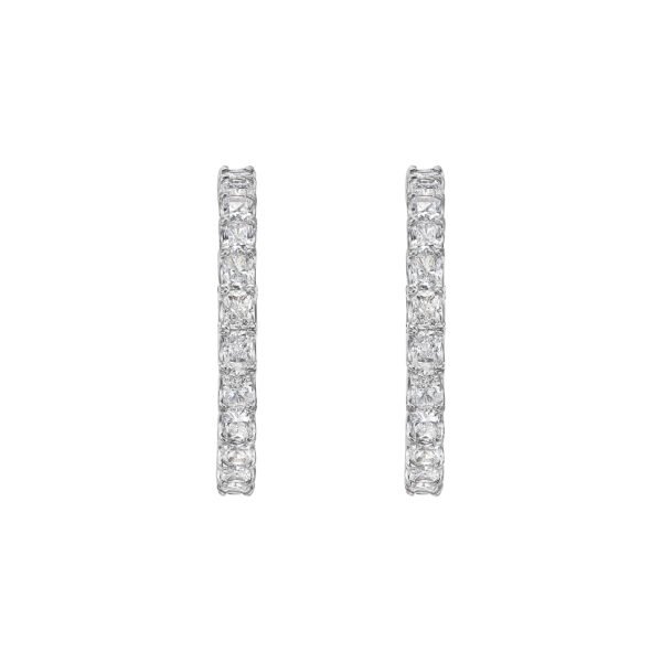 White Gold and 5.40ctw Radiant Cut Diamond Hoop Earrings
