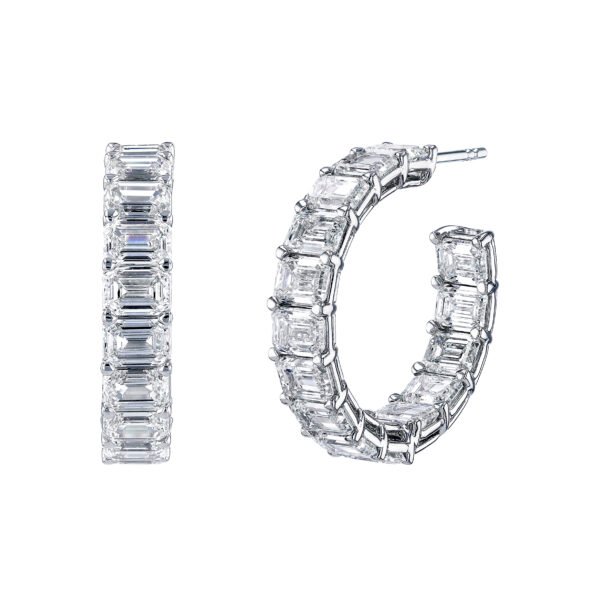 White Gold and 5.60ctw Emerald Cut Diamond Inside Out Hoop Earrings