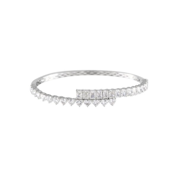 White Gold and 6.45ctw Fancy Cut Diamond Bangle Bracelet