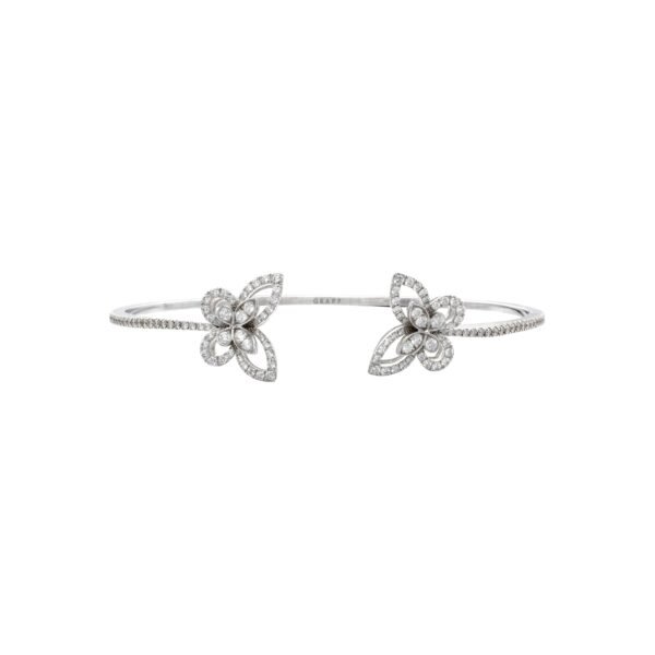 White Gold and Diamond Double Butterfly Silhouette Bangle Bracelet