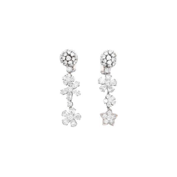 White Gold and Diamond Folie Des Pres Drop Earclips