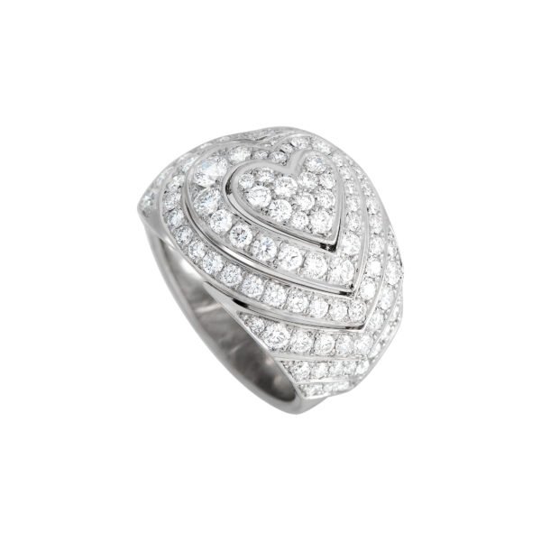 White Gold and Diamond Heart Dome Ring