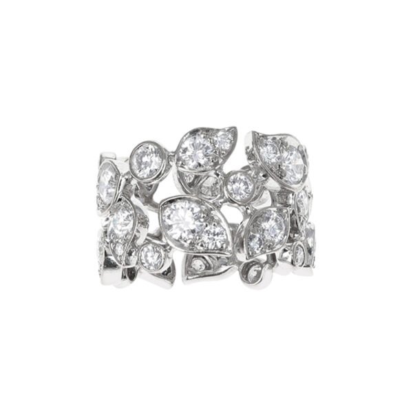 White Gold and Diamond Leaf Band Ring