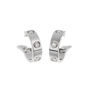 White Gold and Diamond Love Hoop Earrings