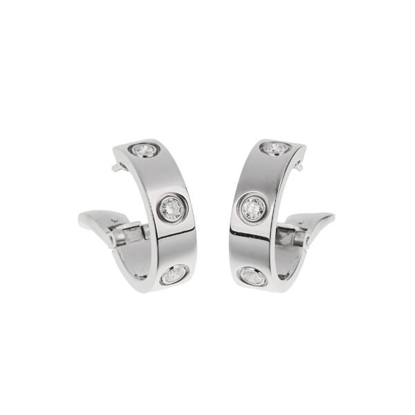 White Gold and Diamond Love Hoop Earrings