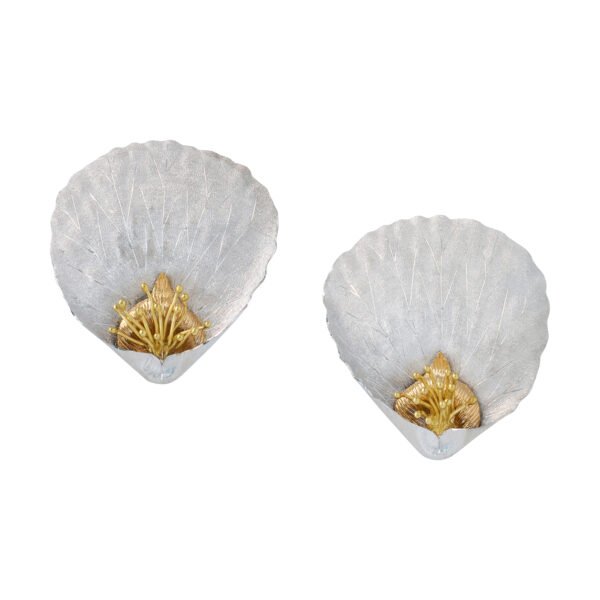 White Gold and Gold Petal Earclips