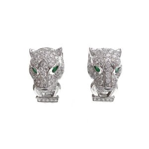 White Gold, Diamond and Emerald Panthère Earclips