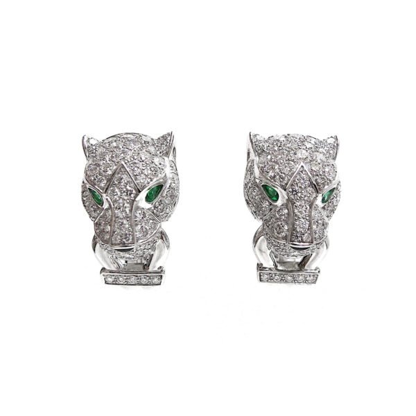 White Gold, Diamond and Emerald Panthère Earclips