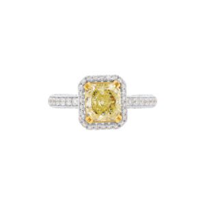 White Gold, Gold, 1.39ct Radiant Cut Fancy Intense Yellow Diamond and Diamond Engagement Ring