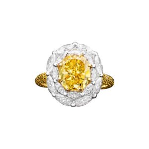 White Gold, Gold, 3.61ct Cushion Cut Fancy Vivid Yellow Diamond and Diamond Ring