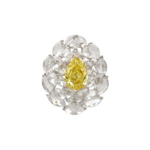 White Gold, Gold, 4.04ct Pear Shape Fancy Yellow Diamond and Diamond Ring