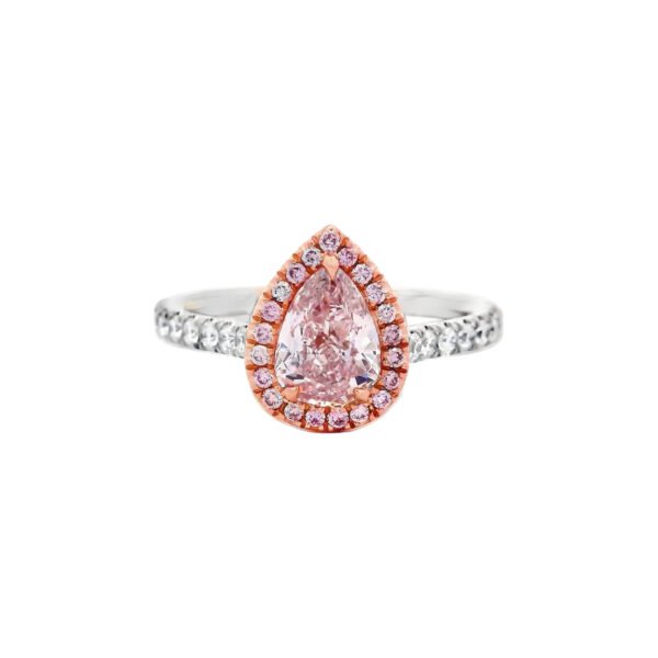 White Gold, Rose Gold and Fancy Light Pink Pear Shape Diamond Engagement Ring