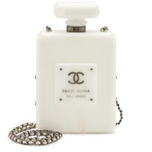 White Marble Plexiglass A Métiers D'Art Paris-Rome No 5 Perfume Bottle Minaudiere Clutch Gunmetal Hardware, 2016