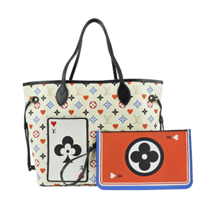 White Multicolor Monogram Canvas Game On Neverfull MM and Pouch with Gold Tone Hardware