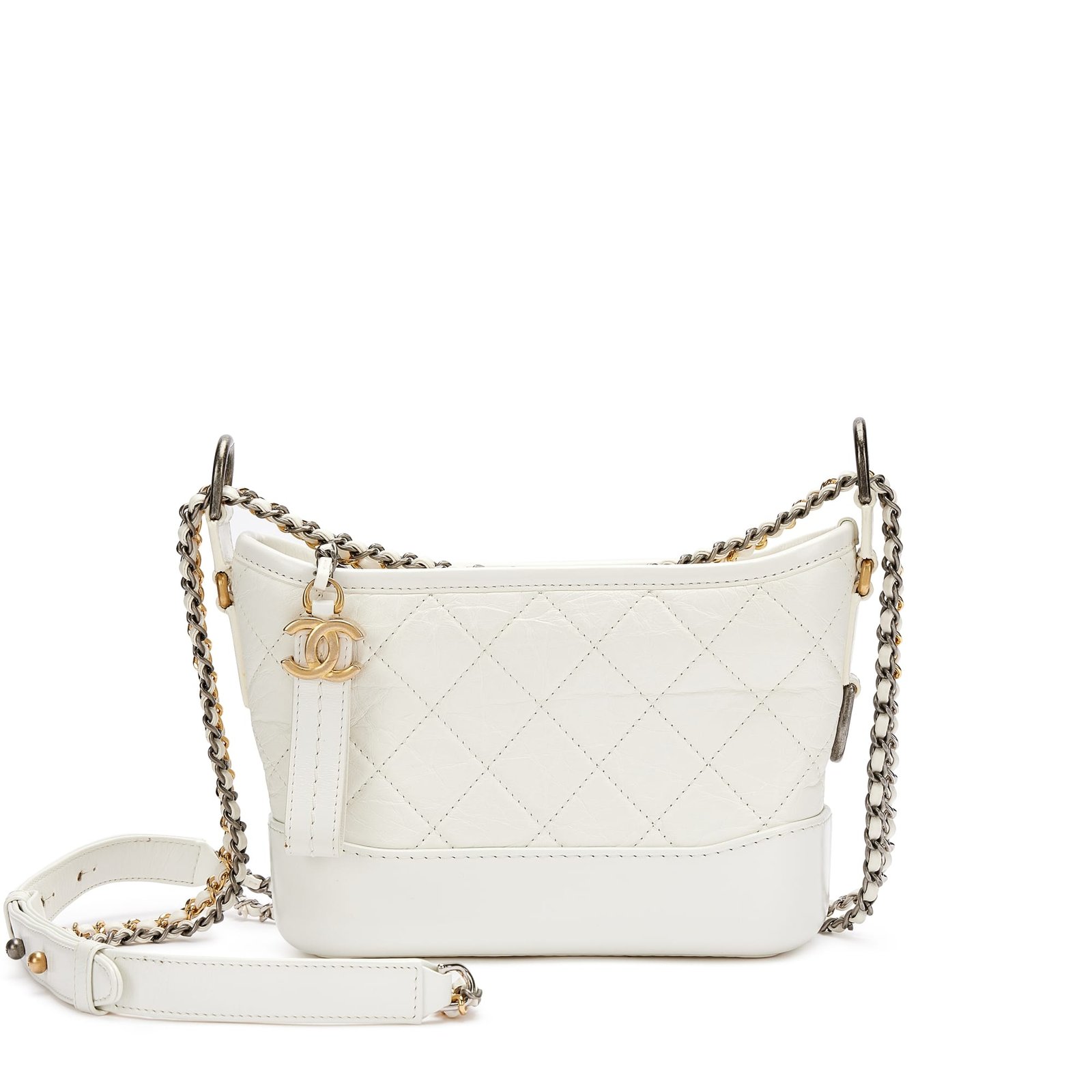 White Quilted Calfskin Small Gabrielle Hobo Bag Gold and Ruthenium Hardware, 2019