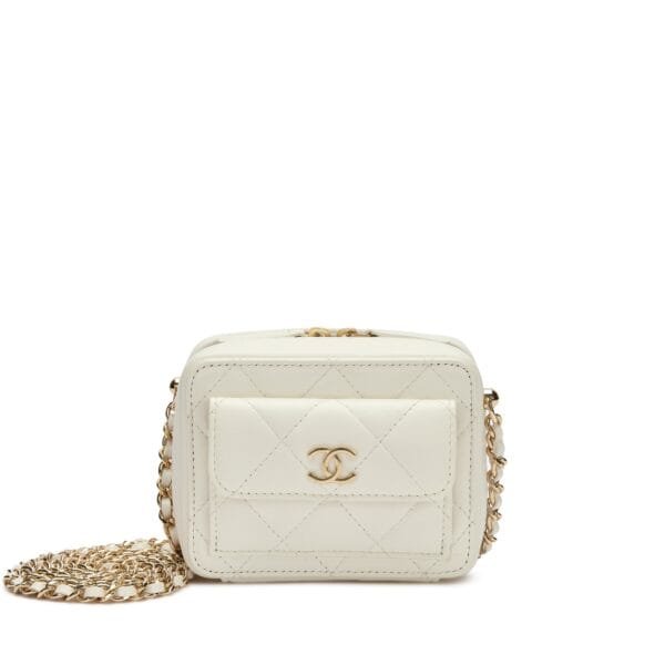 White Quilted Lambskin Mini Vanity Gold Hardware