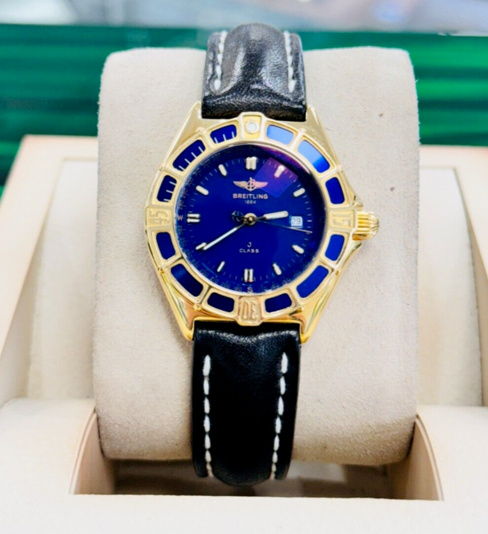 Breitling J-CLASS 18K Yellow Gold 31mm K52063 Blue Dial Quartz Ladies Watch