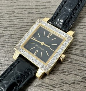 Bvlgari Bulgari Quadrato SQ22LDGL 18k Yellow Gold Factory Diamond Baguettes