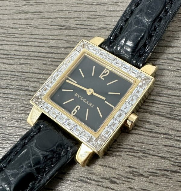 Bvlgari Bulgari Quadrato SQ22LDGL 18k Yellow Gold Factory Diamond Baguettes