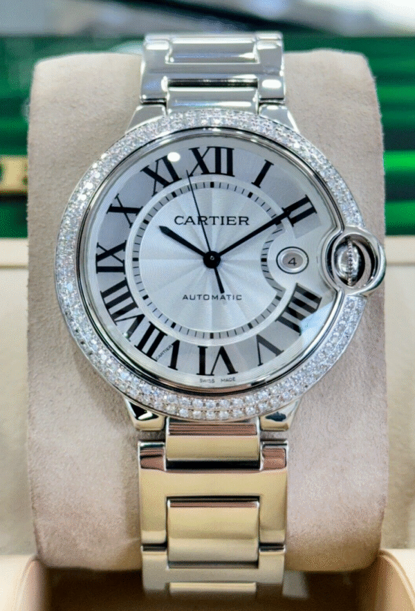 Cartier Ballon Bleu XL 42mm W69012Z4 Custom 2.25CT Diamond Bezel Watch MINT