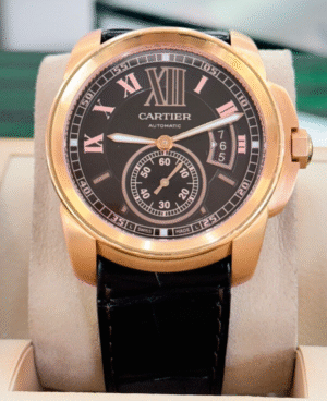 Cartier Calibre de Cartier 18k Rose Gold Chocolate 42mm Leather Watch W7100007