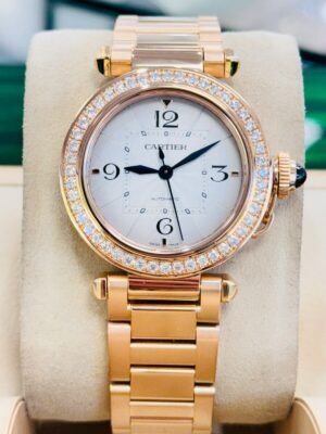 Cartier Pasha 18k Rose Gold 35mm Factory Diamond Bezel Watch wjpa0013