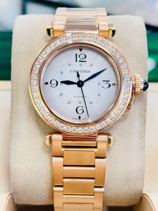 Cartier Pasha 18k Rose Gold 35mm Factory Diamond Bezel Watch wjpa0013