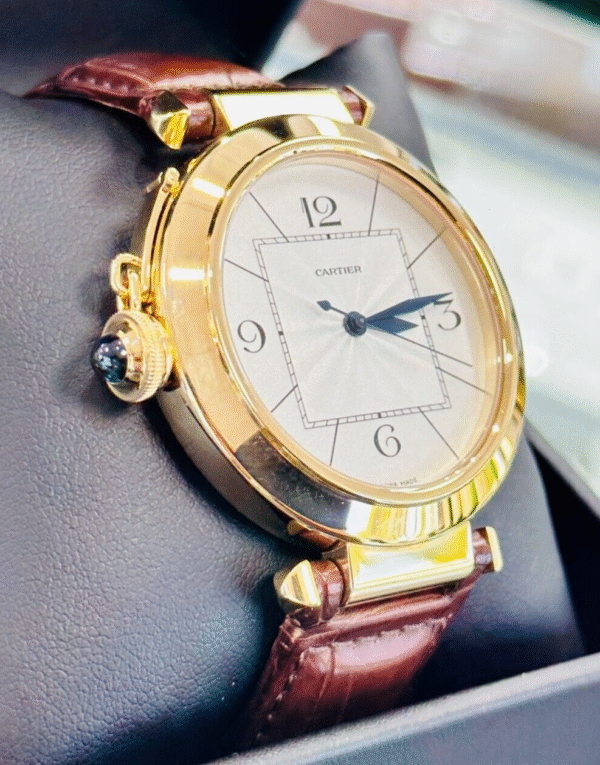 Cartier Pasha 42mm Lefty 2726 18k Yellow Gold on leather Band RARE Watch