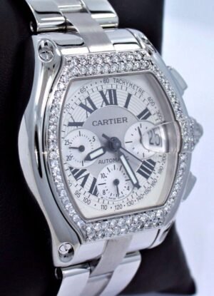 Cartier Roadster XL 2618 Chronograph Automatic 1.55CT Diamond Watch *MINT*