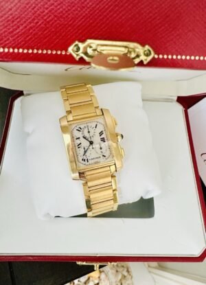 Cartier Tank Francaise 18k Yellow Gold Chronoflex Watch ~ Box & Papers