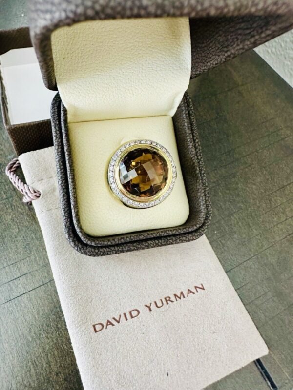 David Yurman 18k Solid Gold Diamond & Smoky Topaz Signature Albion Ring ~ Sz 5