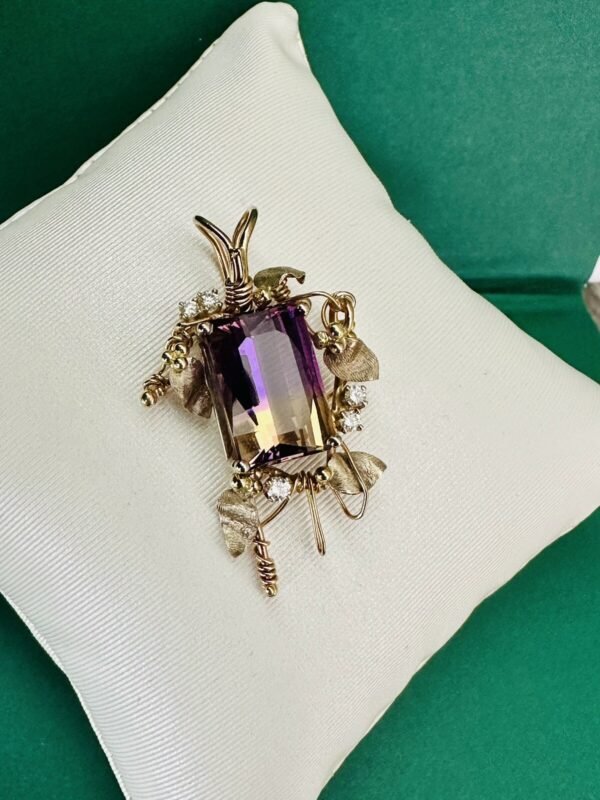 Estate Custom Made 14k Emerald Cut Ametrine and Diamond Pendant