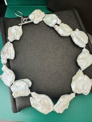 Estate Ladies 14k White Gold Huge Baroque Cultured Pearl 17-inch Choker Necklace