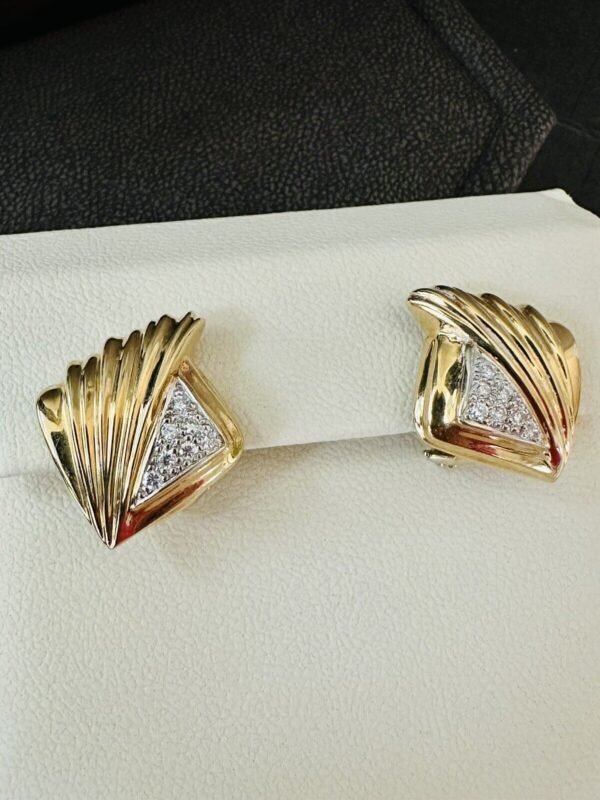 Estate Ladies Large 14k Gold & Diamond Earrings Shell Motif ~ Stunning 😍