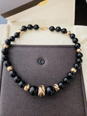 Gorgeous Estate 18k Gold & Onyx Cocktail Necklace 12-15mm ~ 17 Inches