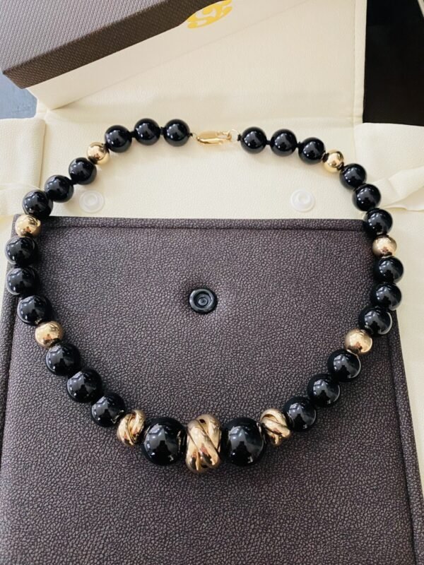Gorgeous Estate 18k Gold & Onyx Cocktail Necklace 12-15mm ~ 17 Inches